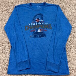 Majestic Threads Chicago Cubs 2016 World Series Champions Mens L Blue Excellent